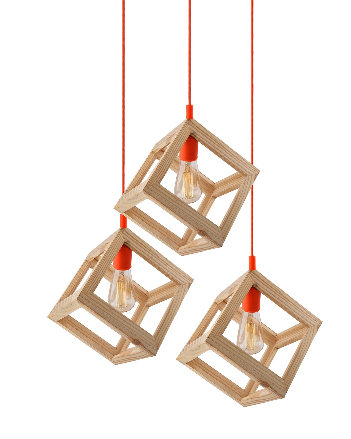 3-Lights Round Cluster Chandelier Modern Nordic Wooden Pendant Cube Light with Silicone Holder, URBAN Retro, Nordic Style, LED/Filament Bulb