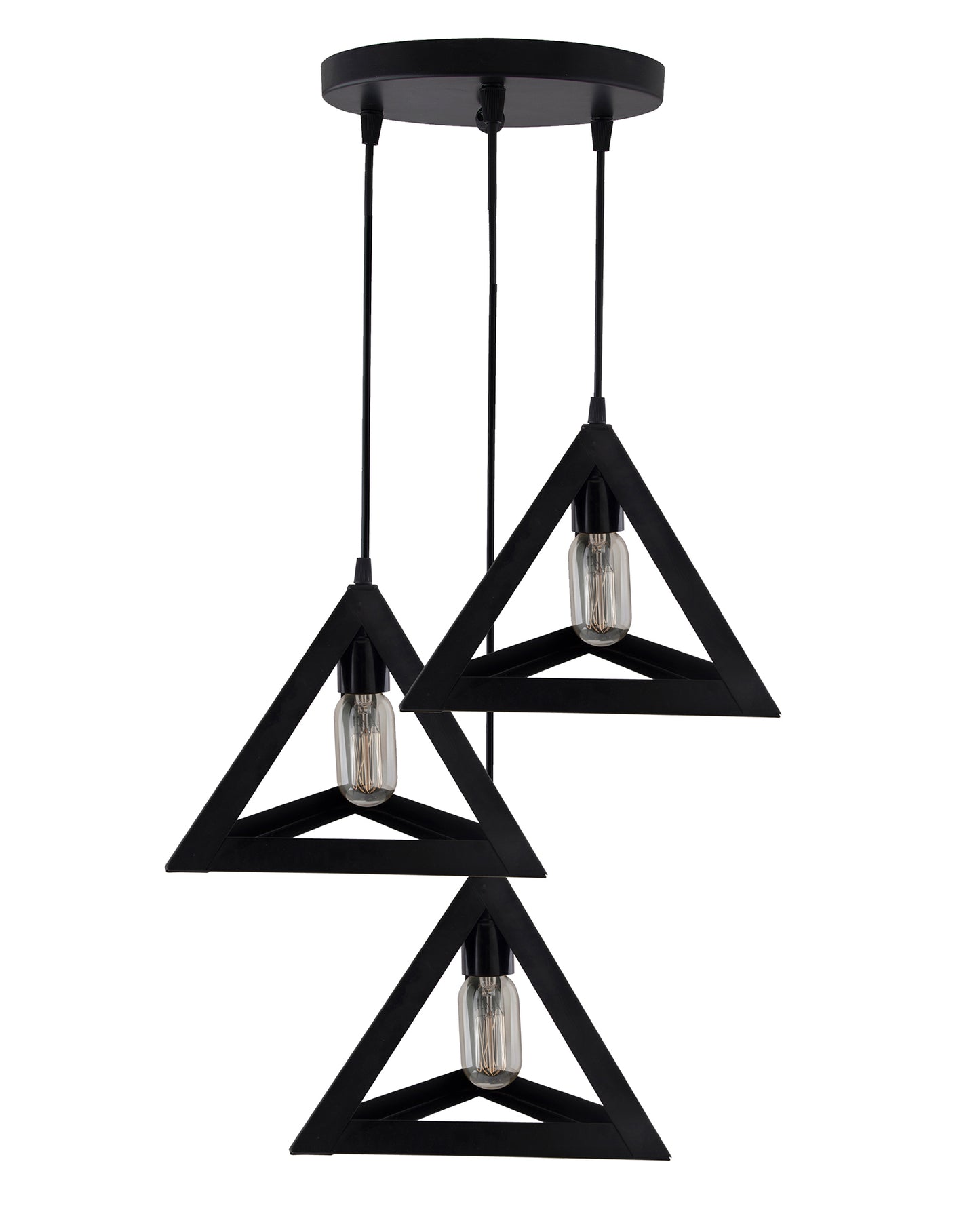 3-Lights Cluster Chandelier Triangle 6", E27 Holder, Decorative, Black, URBAN Retro, Nordic Style, LED/Filament Bulb