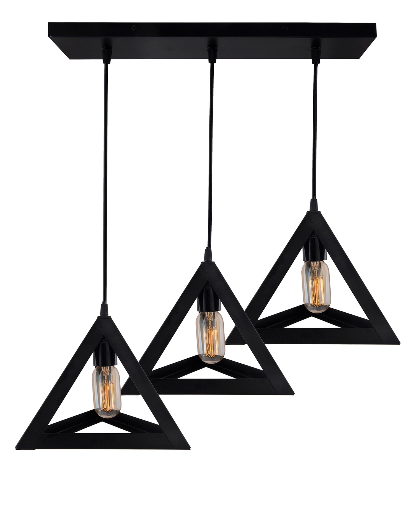 3-Lights Cluster Chandelier Triangle 6", E27 Holder, Decorative, Black, URBAN Retro, Nordic Style, LED/Filament Bulb