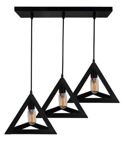 3-Lights Cluster Chandelier Triangle 6", E27 Holder, Decorative, Black, URBAN Retro, Nordic Style, LED/Filament Bulb