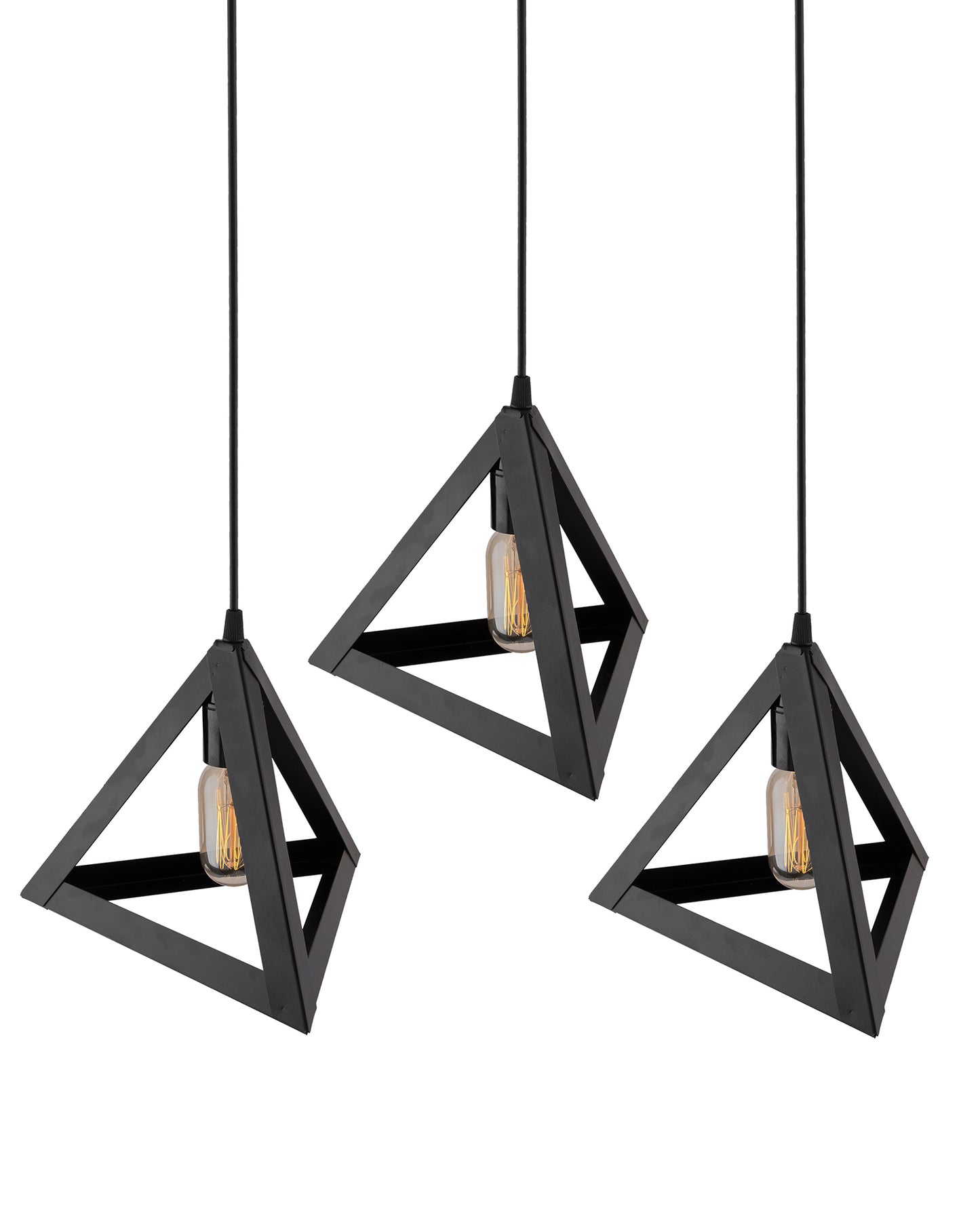 3-Lights Cluster Chandelier Triangle 6", E27 Holder, Decorative, Black, URBAN Retro, Nordic Style, LED/Filament Bulb