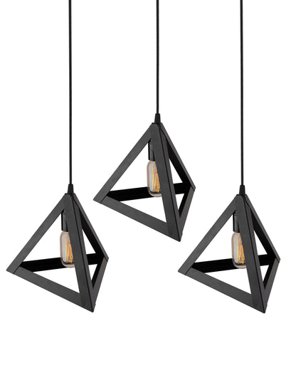 3-Lights Cluster Chandelier Triangle 6", E27 Holder, Decorative, Black, URBAN Retro, Nordic Style, LED/Filament Bulb