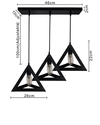 3-Lights Cluster Chandelier Triangle 6", E27 Holder, Decorative, Black, URBAN Retro, Nordic Style, LED/Filament Bulb