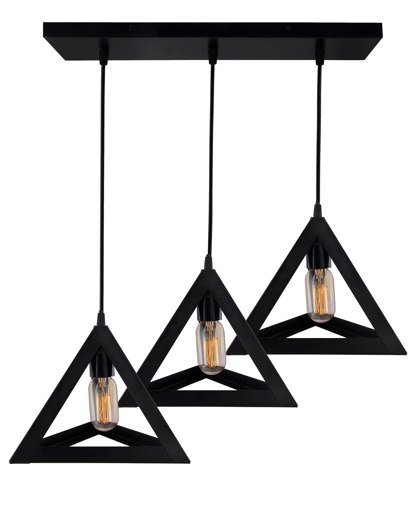 3-Lights Cluster Chandelier Triangle 6", E27 Holder, Decorative, Black, URBAN Retro, Nordic Style, LED/Filament Bulb