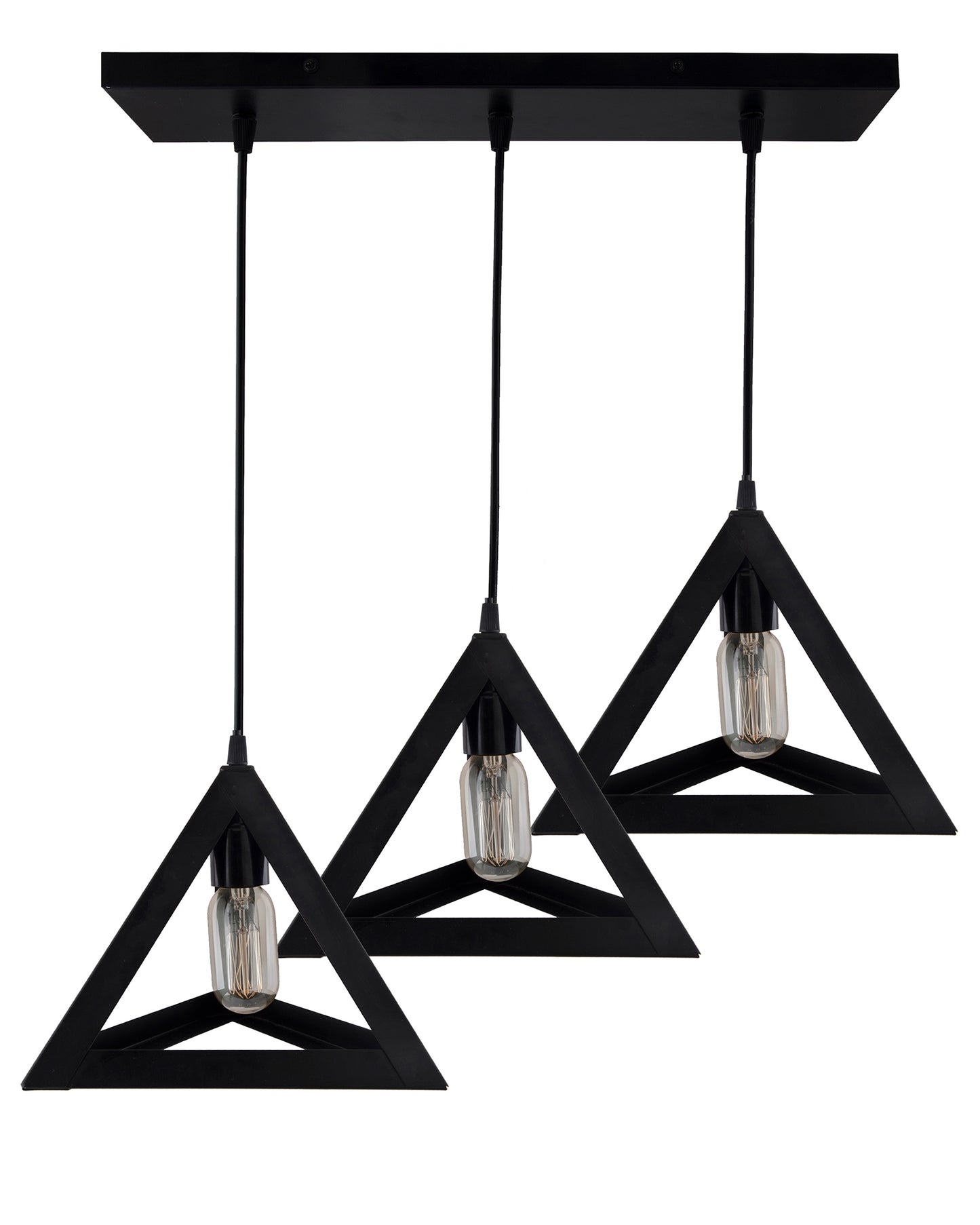 3-Lights Cluster Chandelier Triangle 6", E27 Holder, Decorative, Black, URBAN Retro, Nordic Style, LED/Filament Bulb