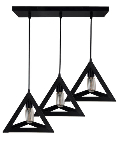 3-Lights Cluster Chandelier Triangle 6", E27 Holder, Decorative, Black, URBAN Retro, Nordic Style, LED/Filament Bulb