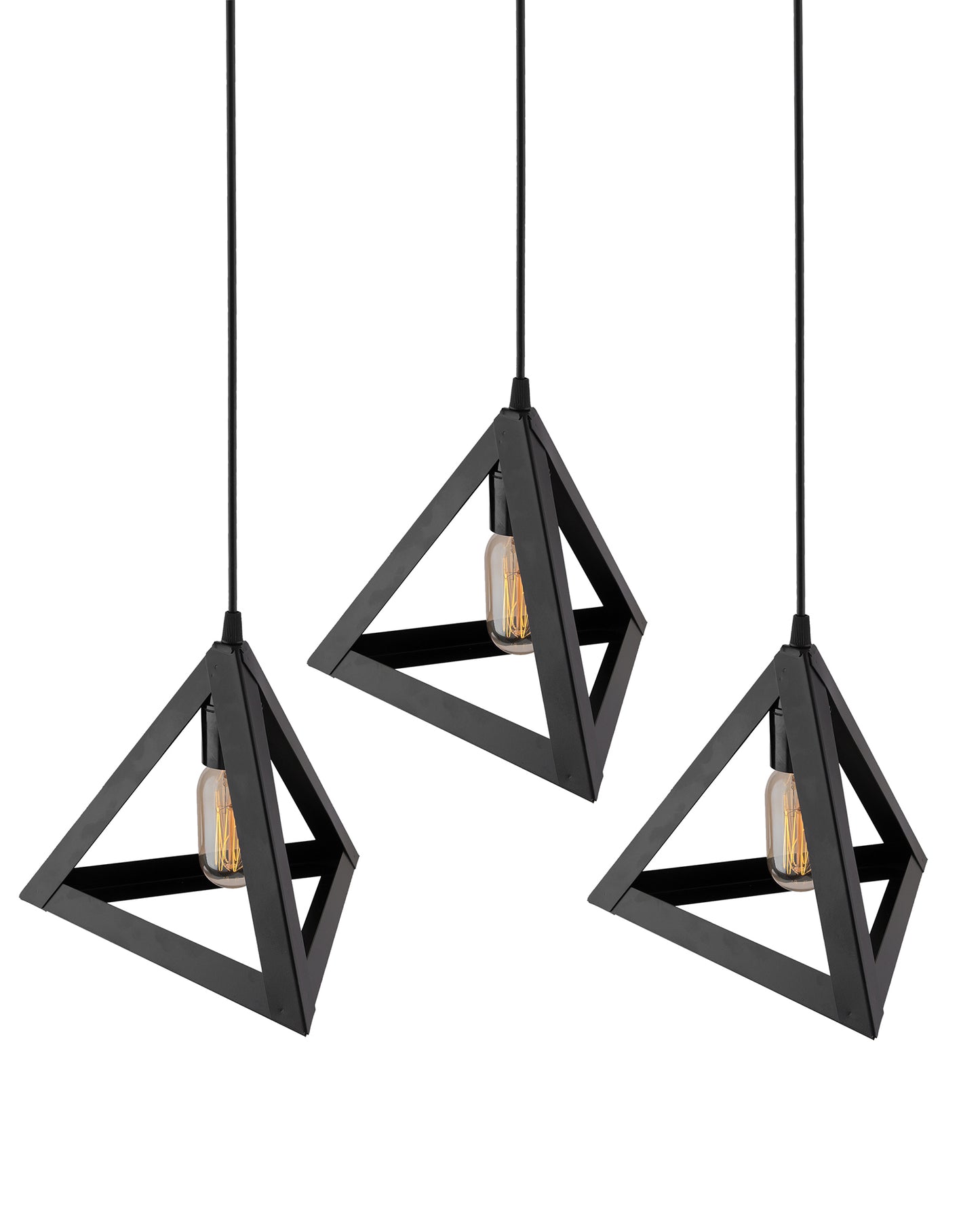 3-Lights Cluster Chandelier Triangle 6", E27 Holder, Decorative, Black, URBAN Retro, Nordic Style, LED/Filament Bulb