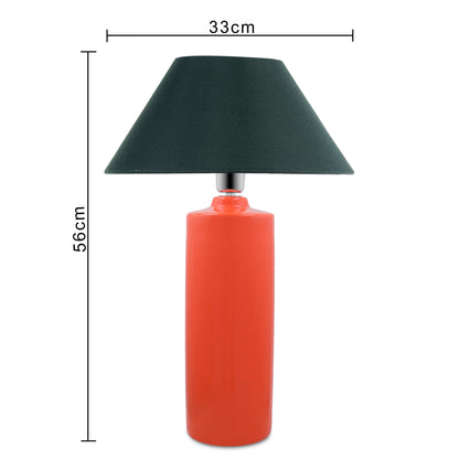 Ceramic Base Orange Table Lamp with Cone Shade, LED Bulb