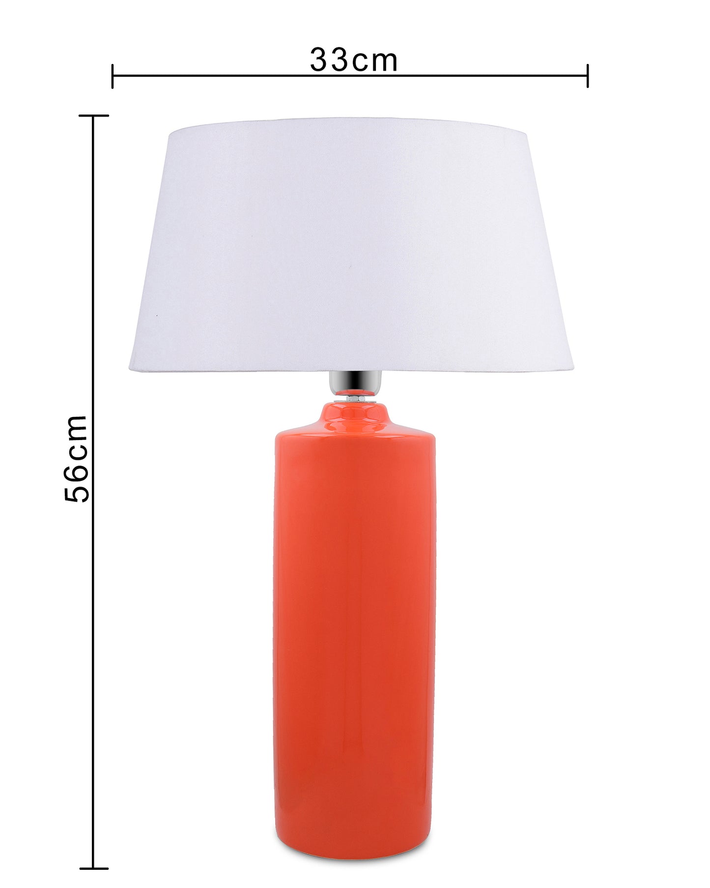 Ceramic Base Orange Table Lamp with Drum Shade, LED Bulb