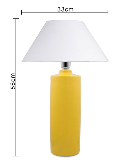 Ceramic Base Yellow Table Lamp with Cone Shade, LED Bulb