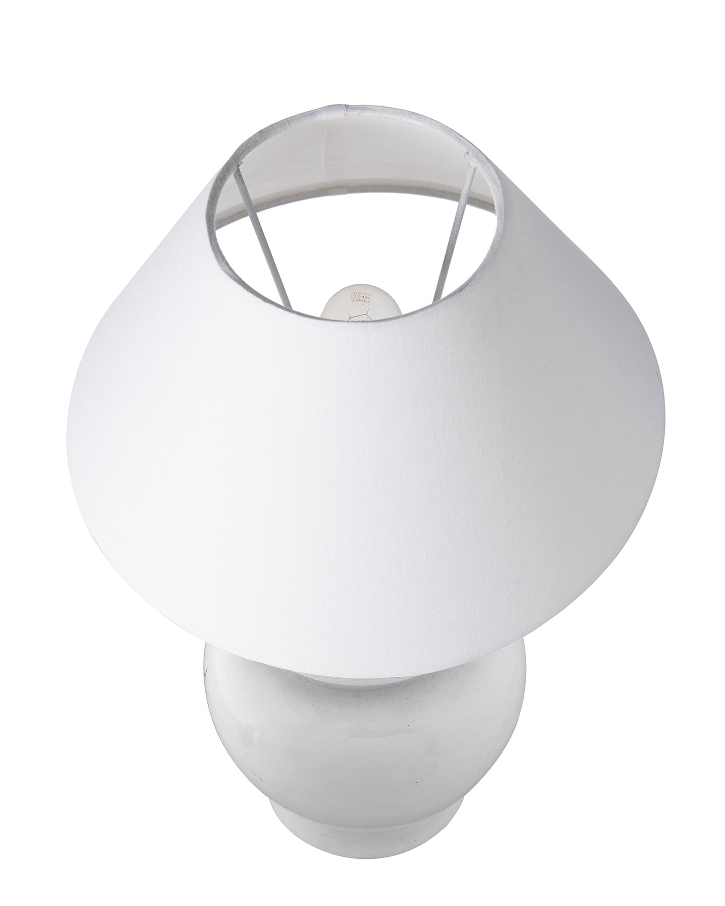 White Glossy Ceramic Pot Shaped Base Table Lamp with White Cone Shade E-27 Bulb