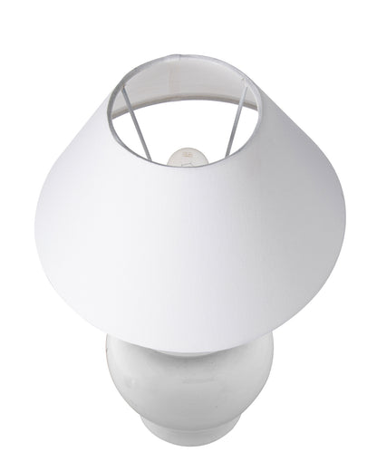White Glossy Ceramic Pot Shaped Base Table Lamp with White Cone Shade E-27 Bulb