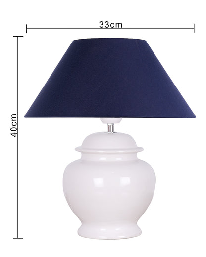 White Glossy Ceramic Pot Shaped Base Table Lamp with White Cone Shade E-27 Bulb
