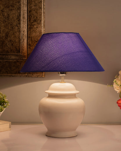 White Glossy Ceramic Pot Shaped Base Table Lamp with White Cone Shade E-27 Bulb