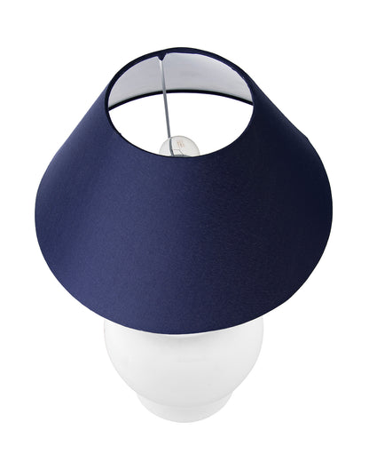 White Glossy Ceramic Pot Shaped Base Table Lamp with White Cone Shade E-27 Bulb