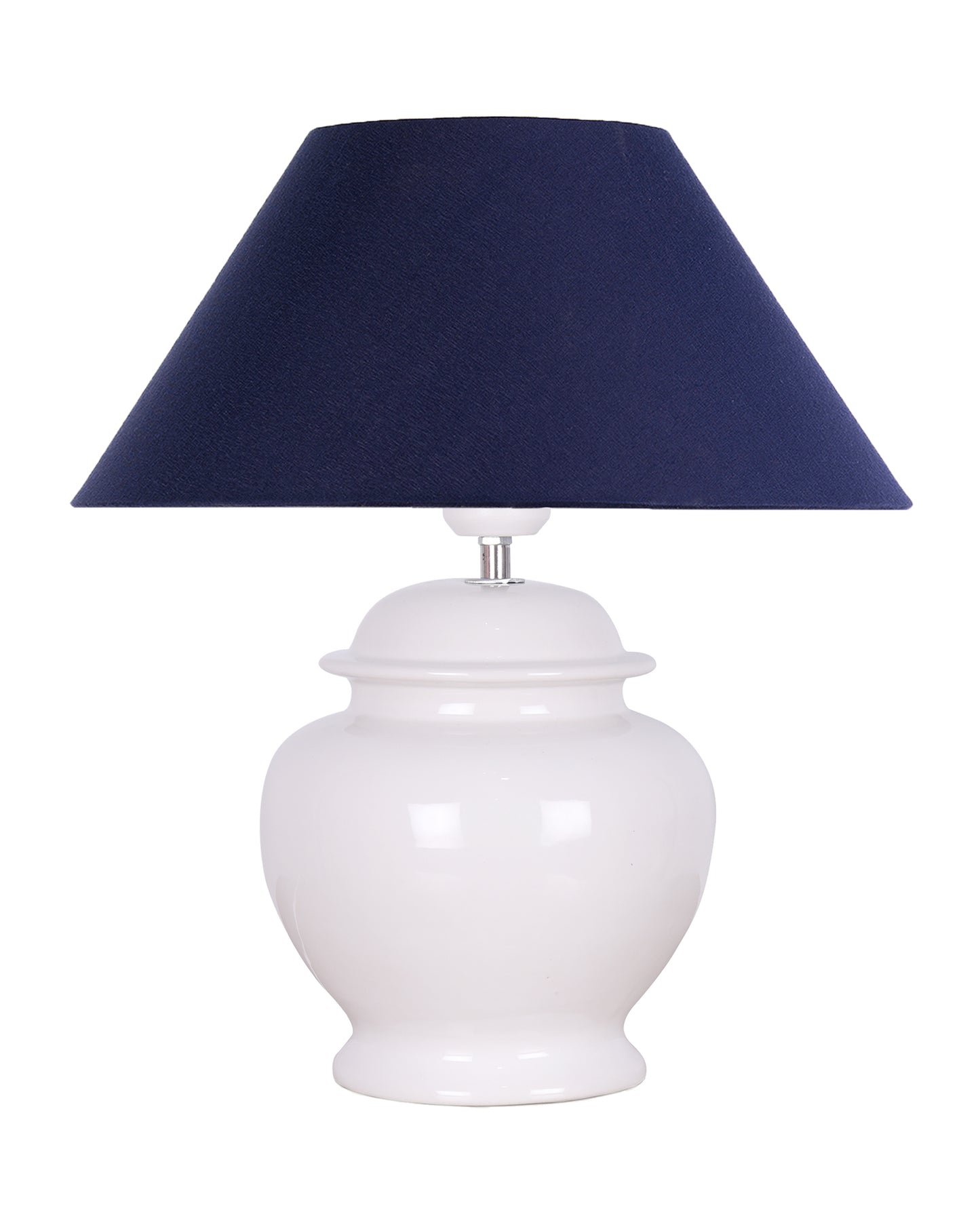 White Glossy Ceramic Pot Shaped Base Table Lamp with White Cone Shade E-27 Bulb