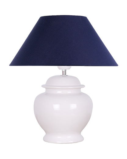 White Glossy Ceramic Pot Shaped Base Table Lamp with White Cone Shade E-27 Bulb
