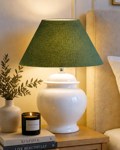 White Glossy Ceramic Pot Shaped Base Table Lamp with White Cone Shade E-27 Bulb