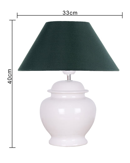 White Glossy Ceramic Pot Shaped Base Table Lamp with White Cone Shade E-27 Bulb