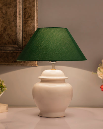 White Glossy Ceramic Pot Shaped Base Table Lamp with White Cone Shade E-27 Bulb