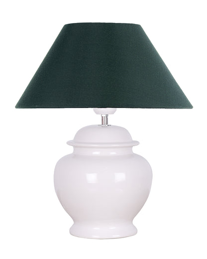 White Glossy Ceramic Pot Shaped Base Table Lamp with White Cone Shade E-27 Bulb