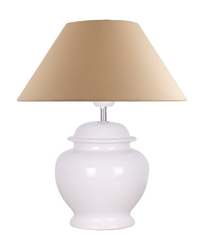 White Glossy Ceramic Pot Shaped Base Table Lamp with White Cone Shade E-27 Bulb