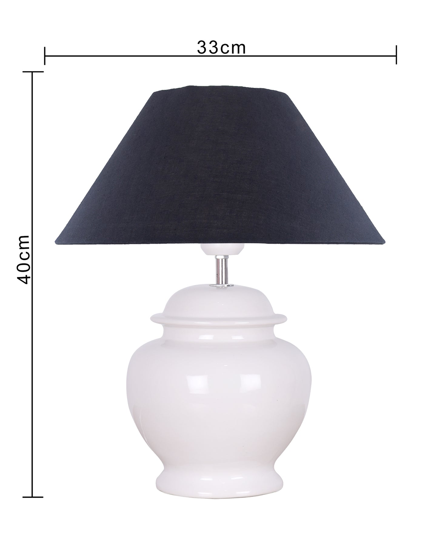 White Glossy Ceramic Pot Shaped Base Table Lamp with White Cone Shade E-27 Bulb