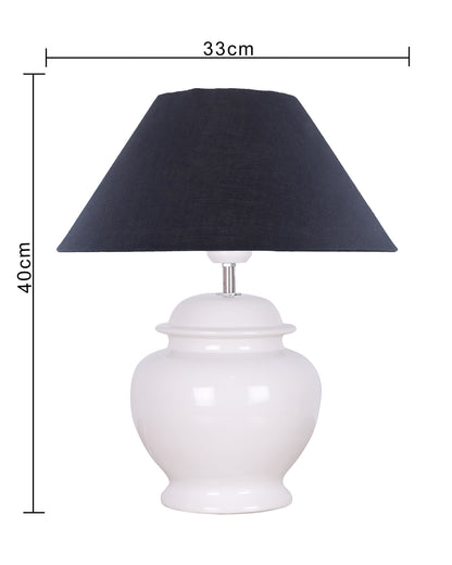 White Glossy Ceramic Pot Shaped Base Table Lamp with White Cone Shade E-27 Bulb