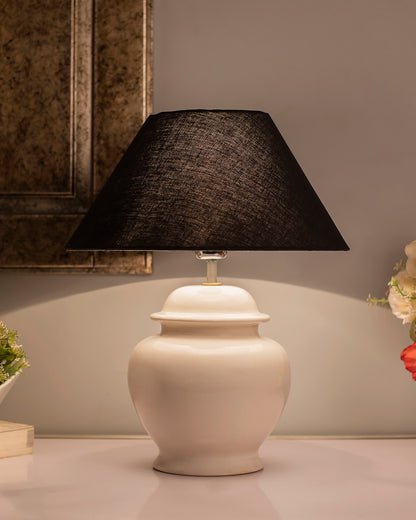White Glossy Ceramic Pot Shaped Base Table Lamp with White Cone Shade E-27 Bulb