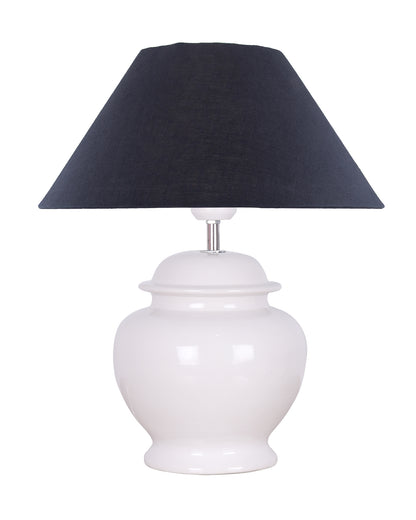 White Glossy Ceramic Pot Shaped Base Table Lamp with White Cone Shade E-27 Bulb