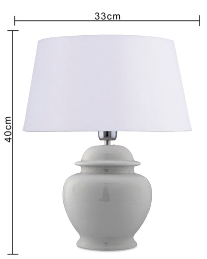 Ceramic Pot Shaped Base White Table Lamp with Drum Shade, LED Bulb