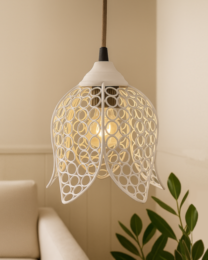 Hanging White Steel lotus light, hanging light and fixture