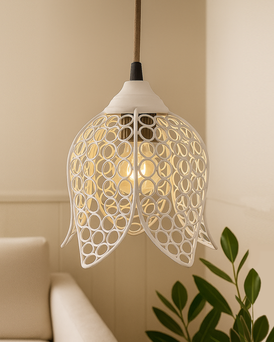 Hanging White Steel lotus light, hanging light and fixture