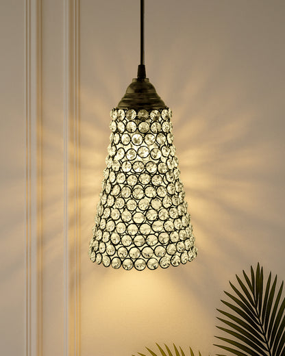 Crystal Cone Metal Lamps Hanging Lighting, Bohemian Iron Bar Pendant Light Crystal Light
