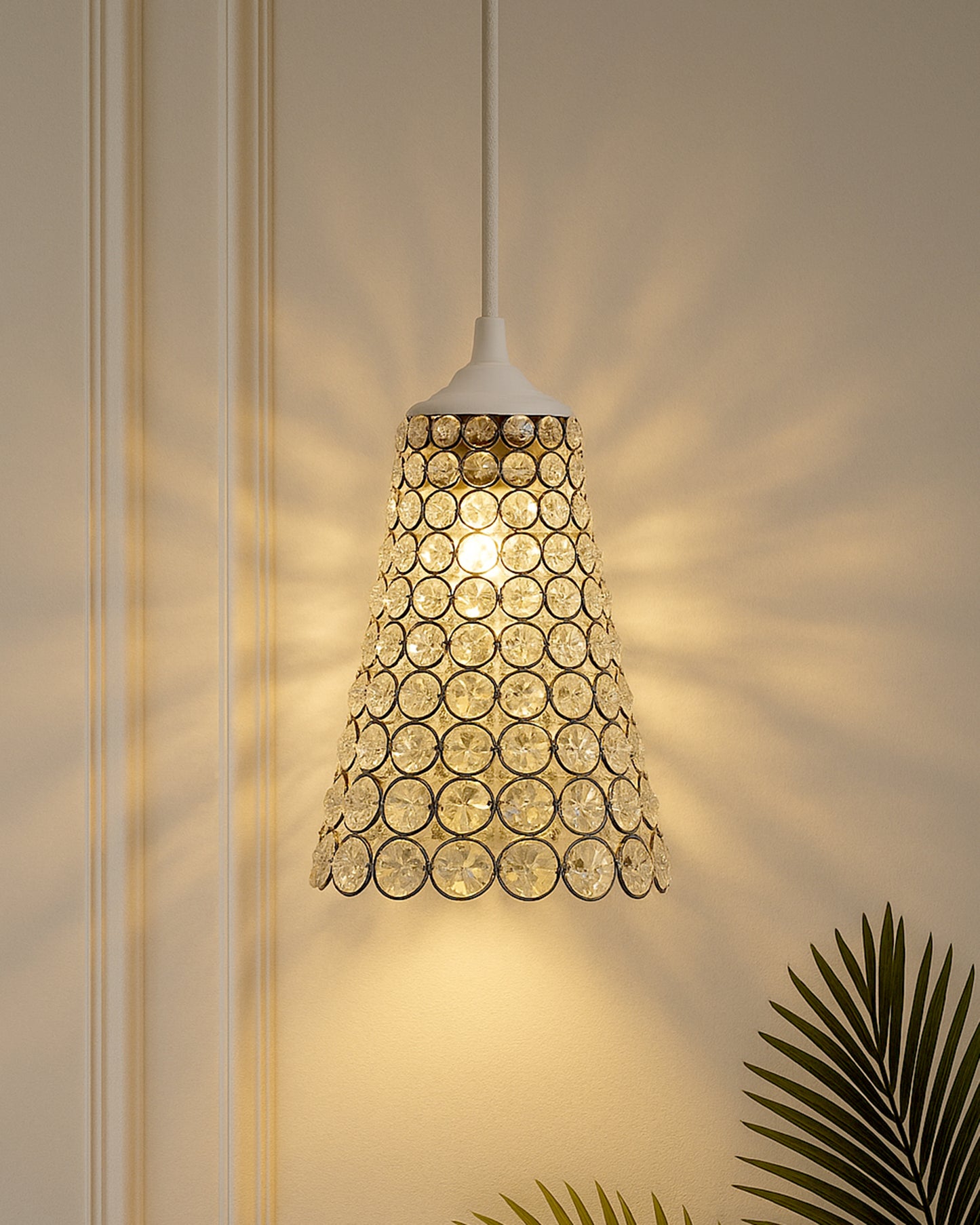 Crystal Cone Metal Lamps Hanging Lighting, Bohemian Iron Bar Pendant Light Crystal Light