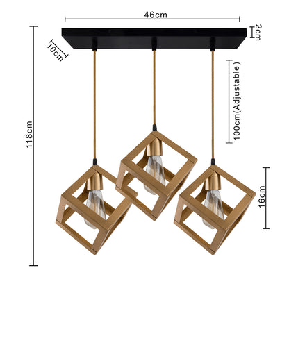 3-lights Linear Cluster Chandelier Golden Hanging Cube 6" Pendant Light, kitchen area and dining room light