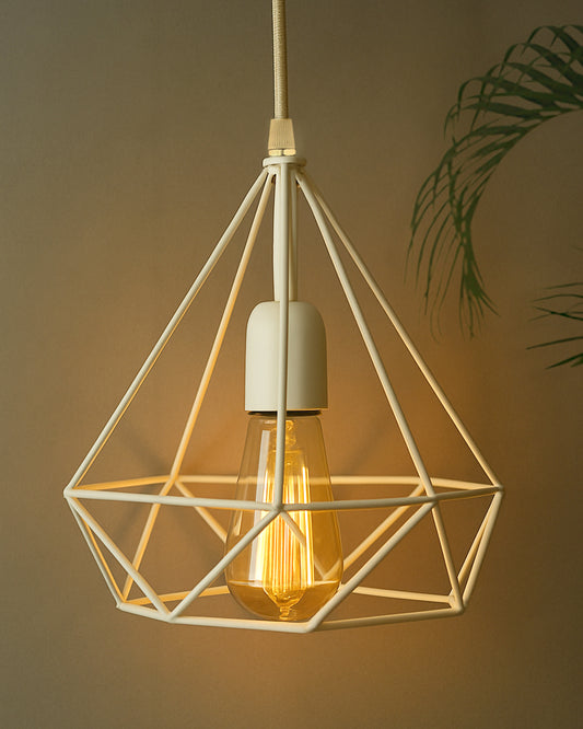 White Edison Filament Hanging DIAMOND caged, E27 Holder,ceiling light for LED/filament bulb, Decorative, Urban Retro style, Black color metal