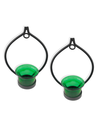 Set of 2 Decorative Black Drop Wall Sconce/Candle Holder With Glass and Free T-light Candles