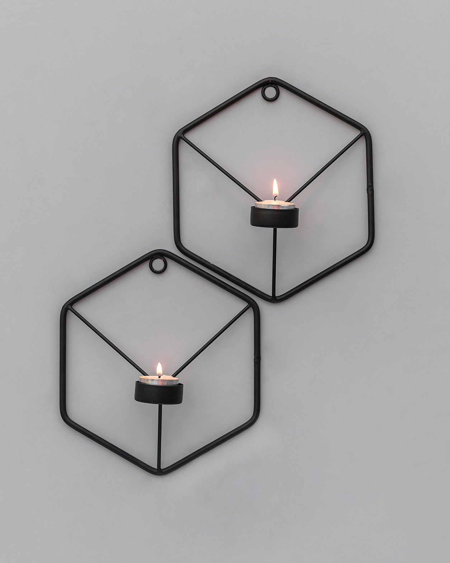Black Metal Wall Mounted Hexagon Tealight Candle Holder, T-light Candles