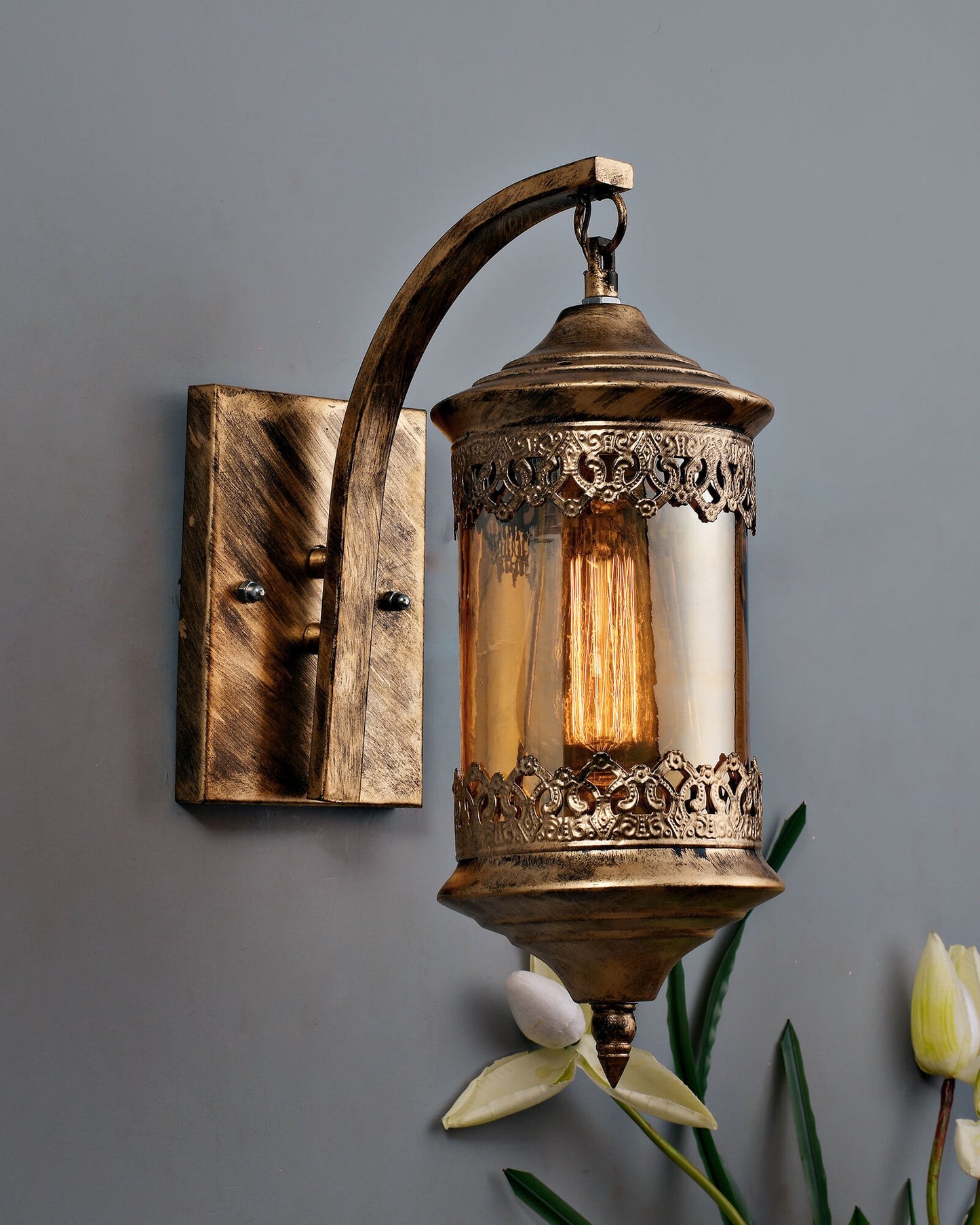 Carving Cylinder Rustic Wall Sconce Light Fixtures Oil Rubbed Bronze Finish