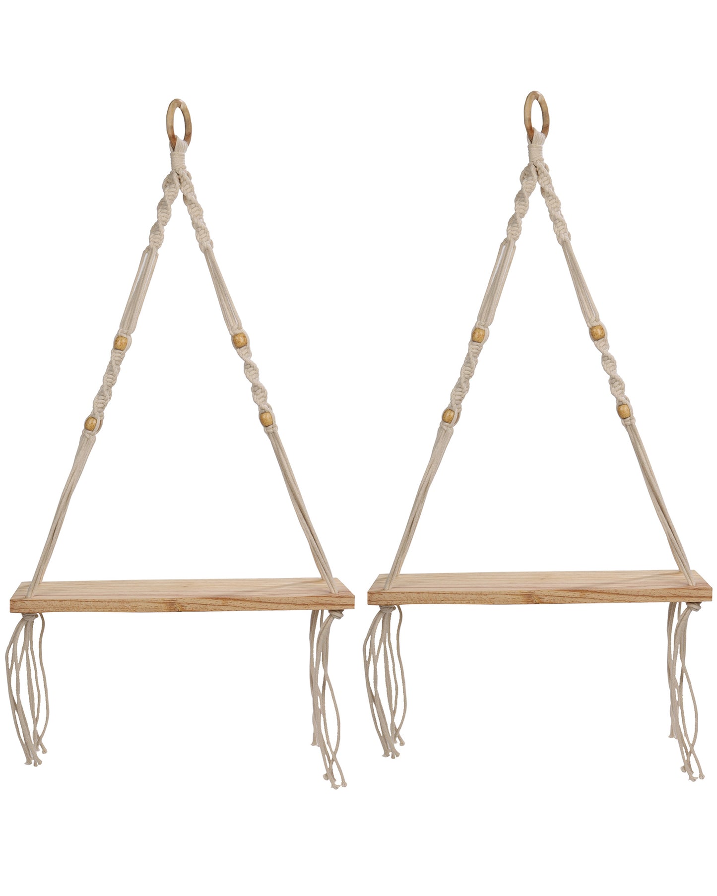 Homesake® Set Of 2 Beige Handmade Macrame Hanging 1-Tier Shelf Wall Decor, Home decor, bedroom ,living room, kitchen