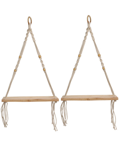 Homesake® Set Of 2 Beige Handmade Macrame Hanging 1-Tier Shelf Wall Decor, Home decor, bedroom ,living room, kitchen