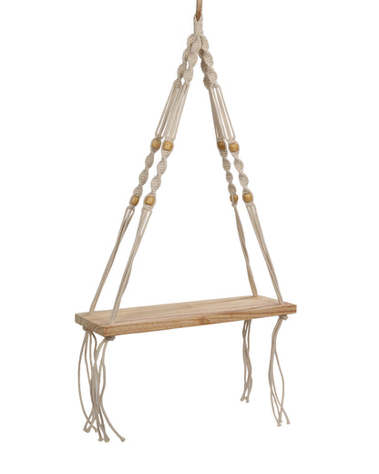 Homesake® Set Of 2 Beige Handmade Macrame Hanging 1-Tier Shelf Wall Decor, Home decor, bedroom ,living room, kitchen