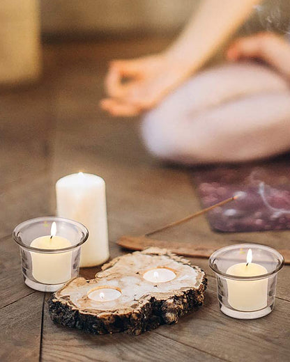 Homesake® Set of 12 Clear Collar Glass Tea Light Candle Holder, Elegant Glass Votive Holders for Diwali, Weddings, Dining Table, Living Room, Bedroom & Festive Decoration