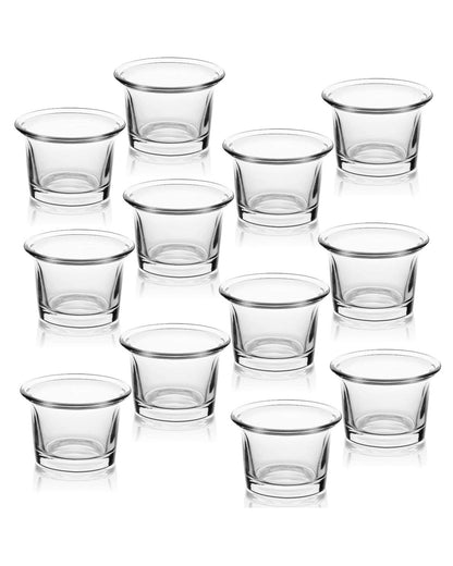 Homesake® Set of 12 Clear Collar Glass Tea Light Candle Holder, Elegant Glass Votive Holders for Diwali, Weddings, Dining Table, Living Room, Bedroom & Festive Decoration
