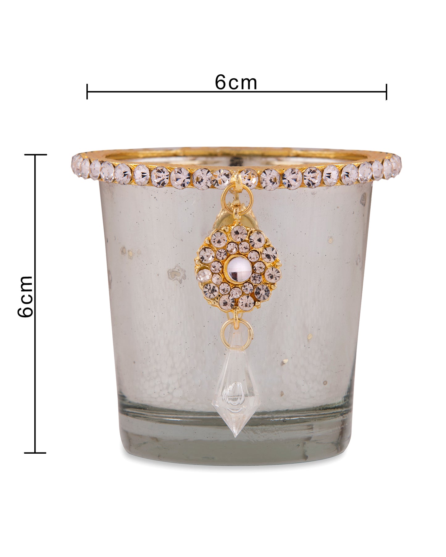 Silver Glass Votive with Jewel Ring and Dangler Silver