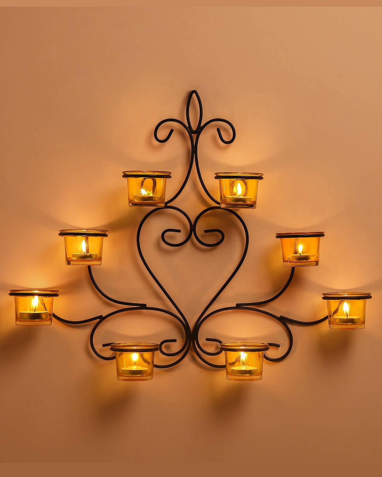 8-Votive Chic Black Iron Wall Sconce Candle Holder, Candle Wall art