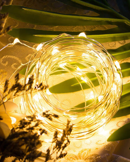 50-LED Fairy Copper String Lights 5m Waterproof, 3AA Battery, Warm White, Set of 8