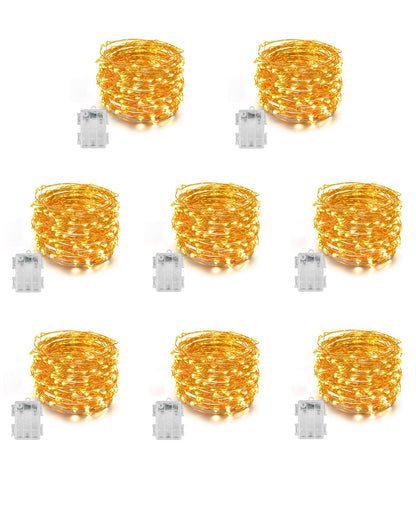 50-LED Fairy Copper String Lights 5m Waterproof, 3AA Battery, Warm White, Set of 8