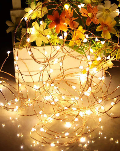 50-LED Fairy Copper String Lights 5m Waterproof, 3AA Battery, Warm White, Set of 8